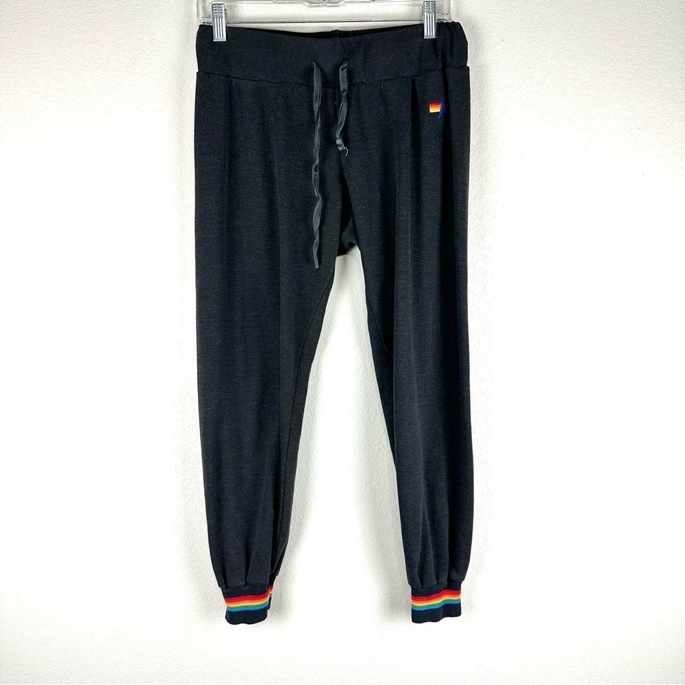 Aviator Nation Dark Gray Rainbow Prism Jogger Pants Size Medium